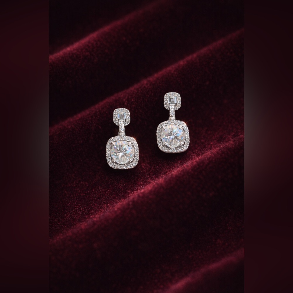 2.0ct Cushion Cut moissanite Halo Drop Earrings 925 sterling silver